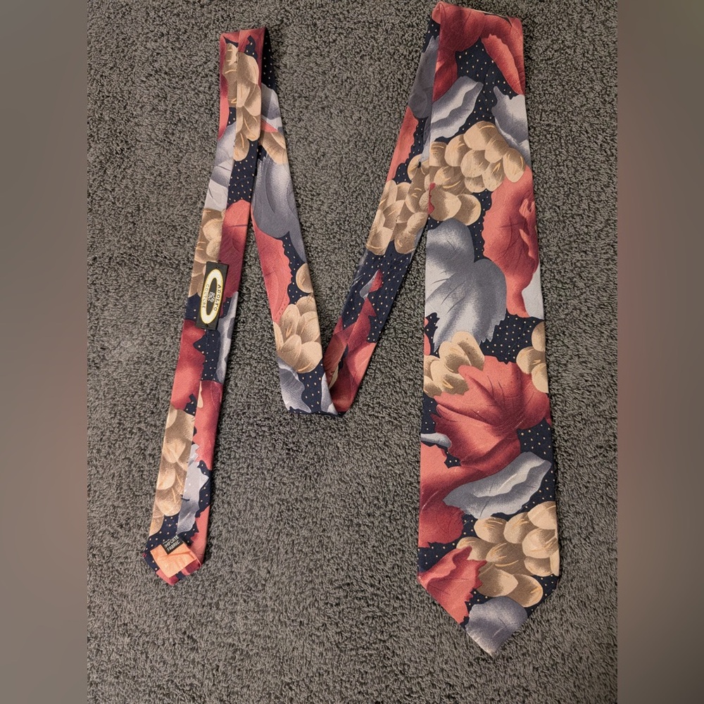 Adolfo Couture Floral‎ Patterned Silk Tie in Red and Blue